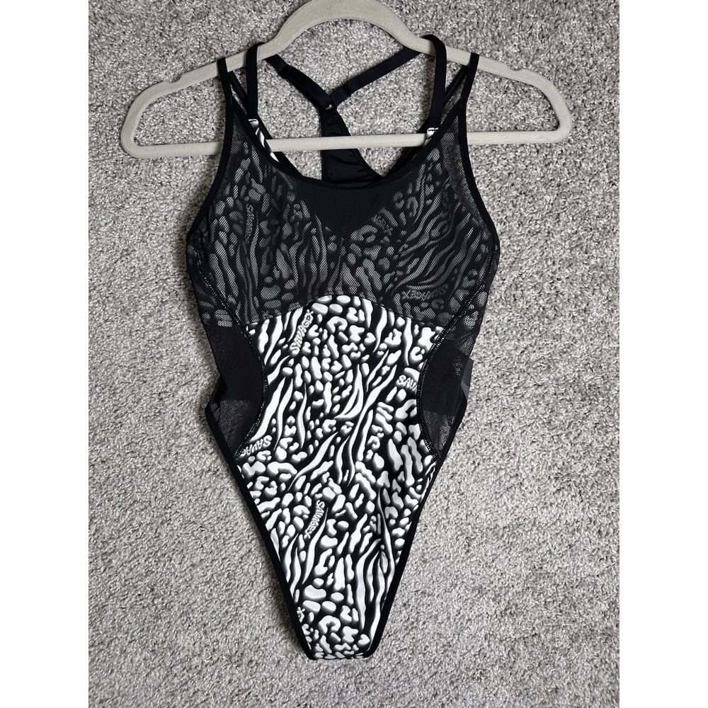 Savage X Fenty 1-On-1 Bodysuit Black Caviar x Instincts Print Fishnet Small NWT - Picture 8 of 11